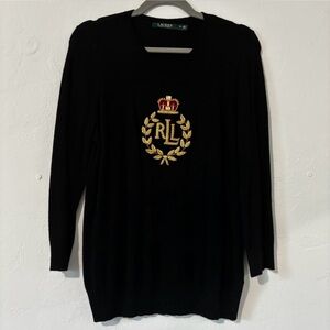 Ralph Lauren black knit sweater dress with gold logo #preppy